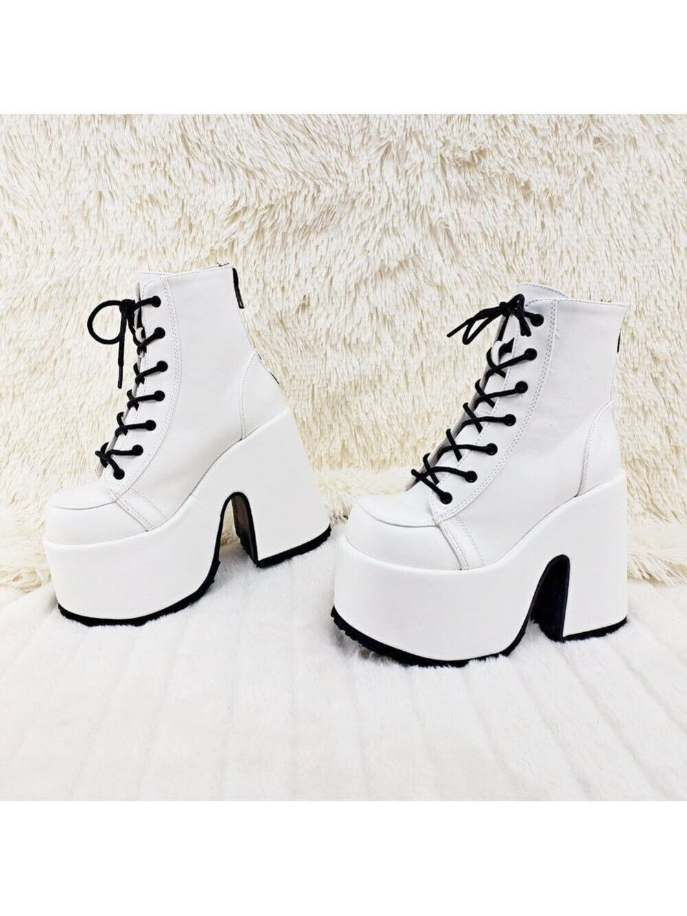 White Matte Chunky Platform Goth Punk Ankle Boots Camel - Picture 14 of 14